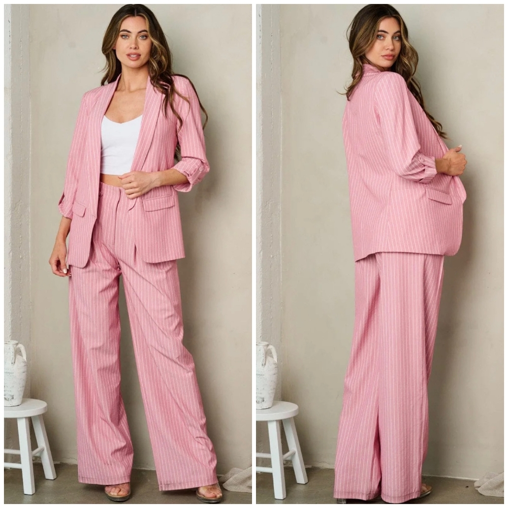 OVI Light Mauve Pinstripes 2-Piece Pants Set - Picture 2 of 7